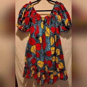 OFUURE Fifi African Print Colorful Leaf Midi Dress Size XL NWT